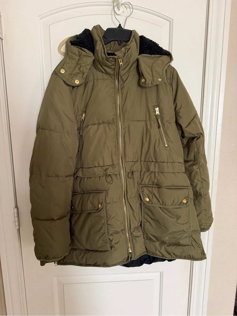 Like new j crew parka puffer coat large green black
